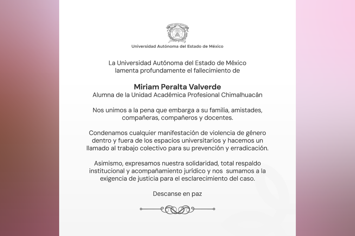 Detienen a presunto feminicida de Miriam, estudiante de la UAEMex en Chimalhuacán