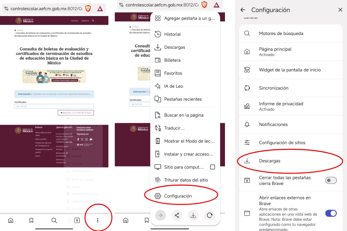 Capturas de pantalla explicando el proceso para cambiar la configuración