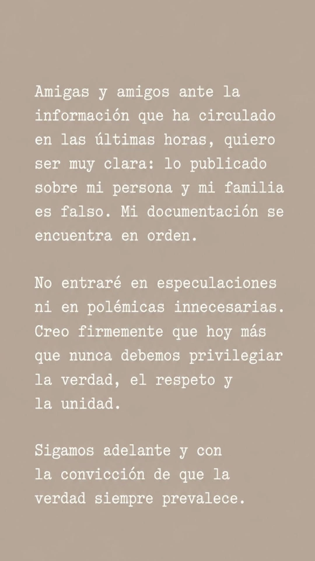El mensaje publicado en su cuenta de Instagram de la alcaldesa de Cancún sobre los rumores en su contra.